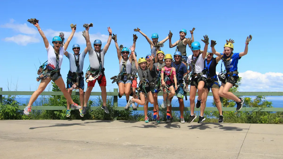 a group of people jumping in the air
