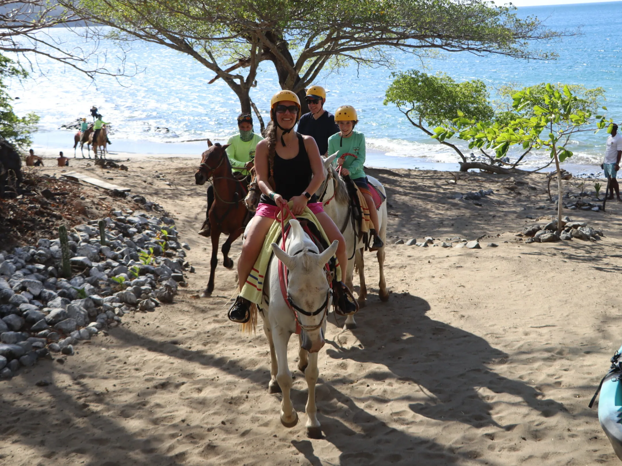 a person riding a horse on a beach